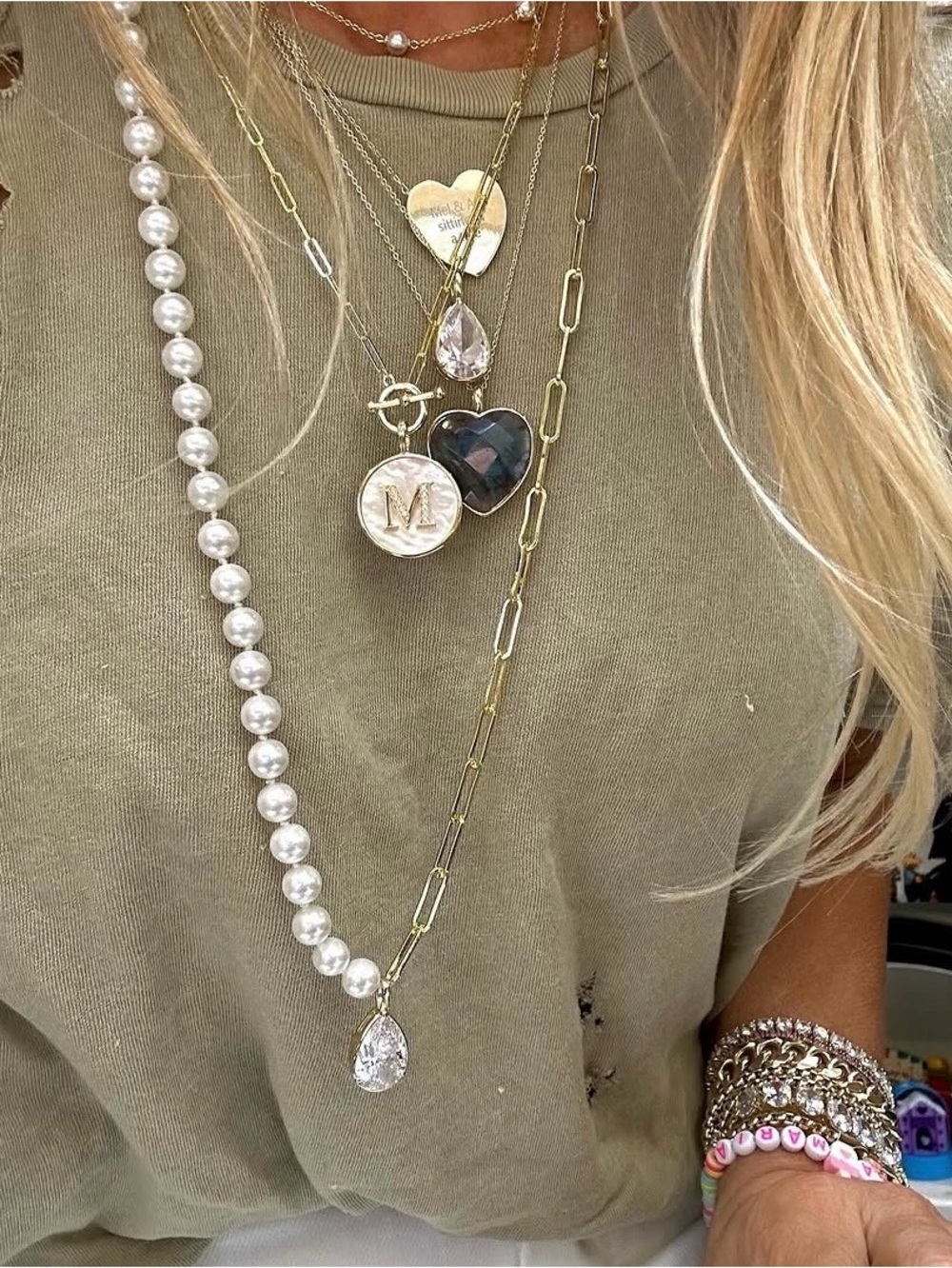 Melinda Maria Savanna Half Chain Pearl Necklace with Detachable Teardrop 30”